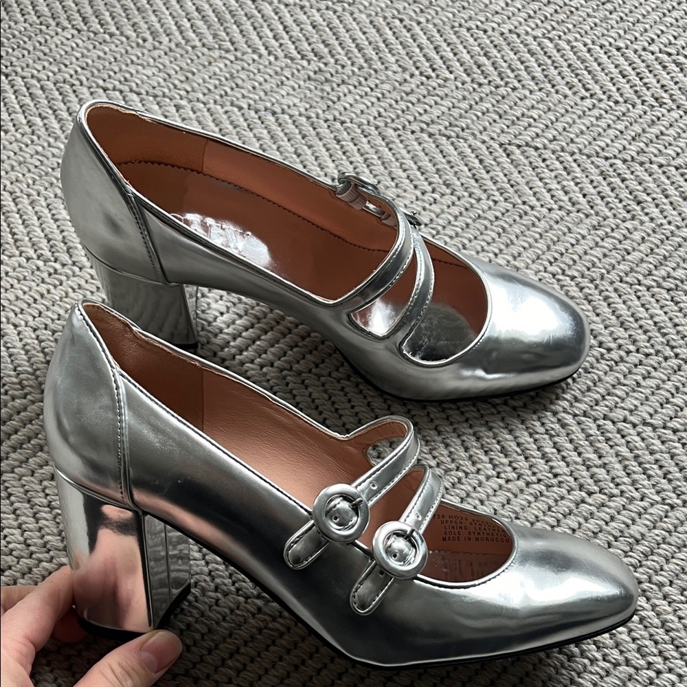 J. Crew Metallic Silver Mary Jane Heels